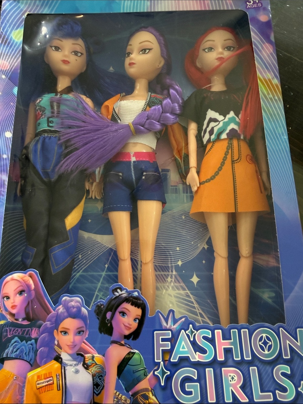 Fashion Girls 3-Pack Doll Set - Purple, Blue & Red Hairstyles